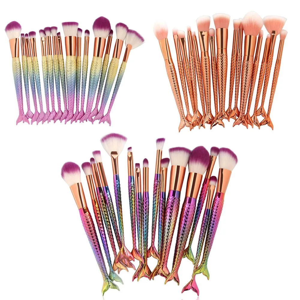 

15Pcs/1 Set Mermaid Brush Set Foundation Eyeshadow Brushes Cosmetic Makeup Tool Kit 3D Color/Rose Gold/Rainbow