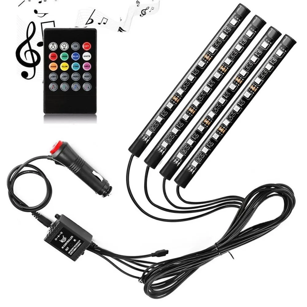 12 LED Multicolor Music Controlled Sound Activated Car Interior