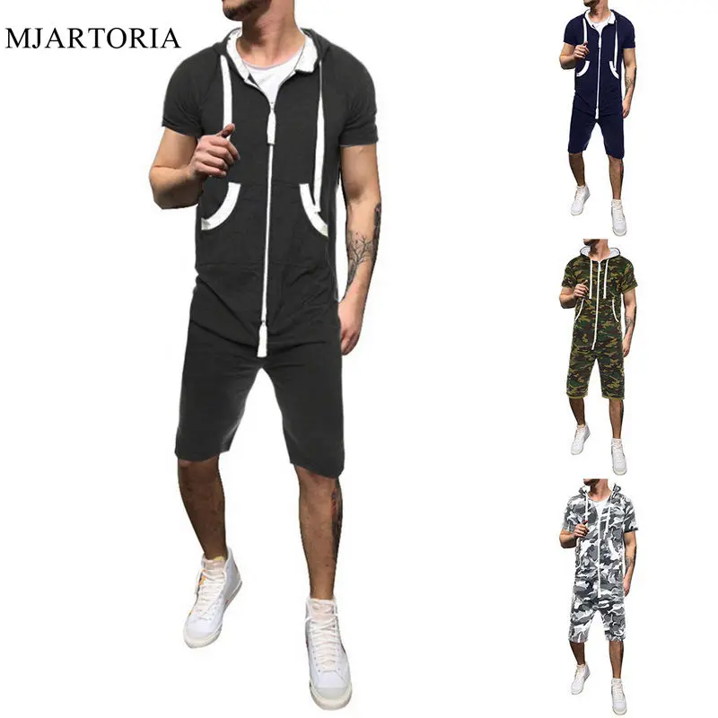 

MJARTORIA 2019 Casual Tracksuit Jumpsuit Mens Short Sleeve Sweatshirt Hoodies Romper Mens Overalls Sportswear Dropshipping