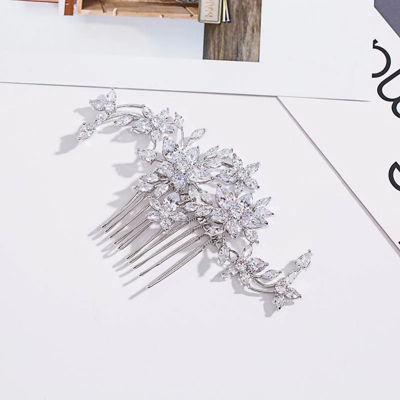 SLBRIDAL высокое качество зубец Установка кольцо с фианитом свадебные расческа для волос Свадебные CZ Аксессуары для головных уборов женские ювелирные изделия