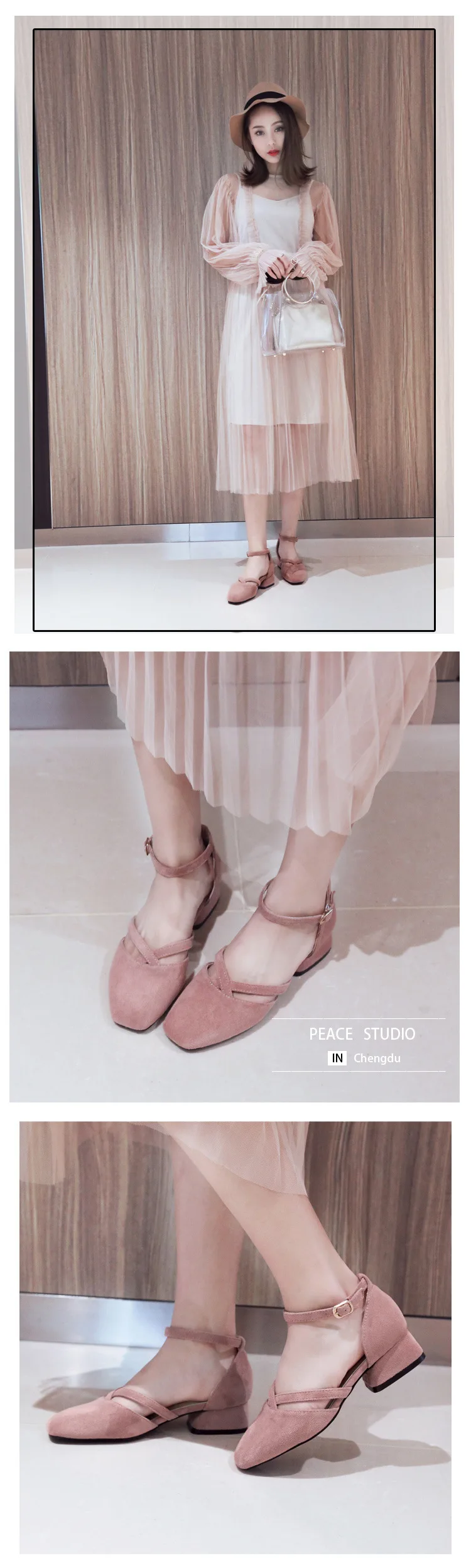 Обувь в римском стиле с квадратным носком в стиле ретро; женские летние босоножки; выразительные босоножки на толстом каблуке с вырезами и закрытым носком; sandalias mujer; обувь из флока с пряжкой и ремешком