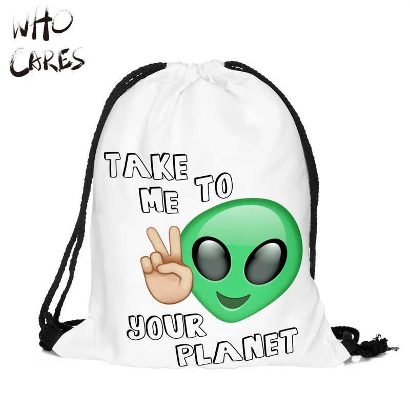 

Who Cares Brand Fashion Alien 3D Printing Men Bags Mochila Feminina bolsos Party Bag Practical Backpack Women Travel Drawstring