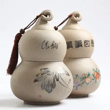 Винтажный Yixing керамический Лотос чайные банки 2 слоя тыквы формы Caddy герметичная банка для хранения конфет орех кофейные бобы порошок коробка для перца