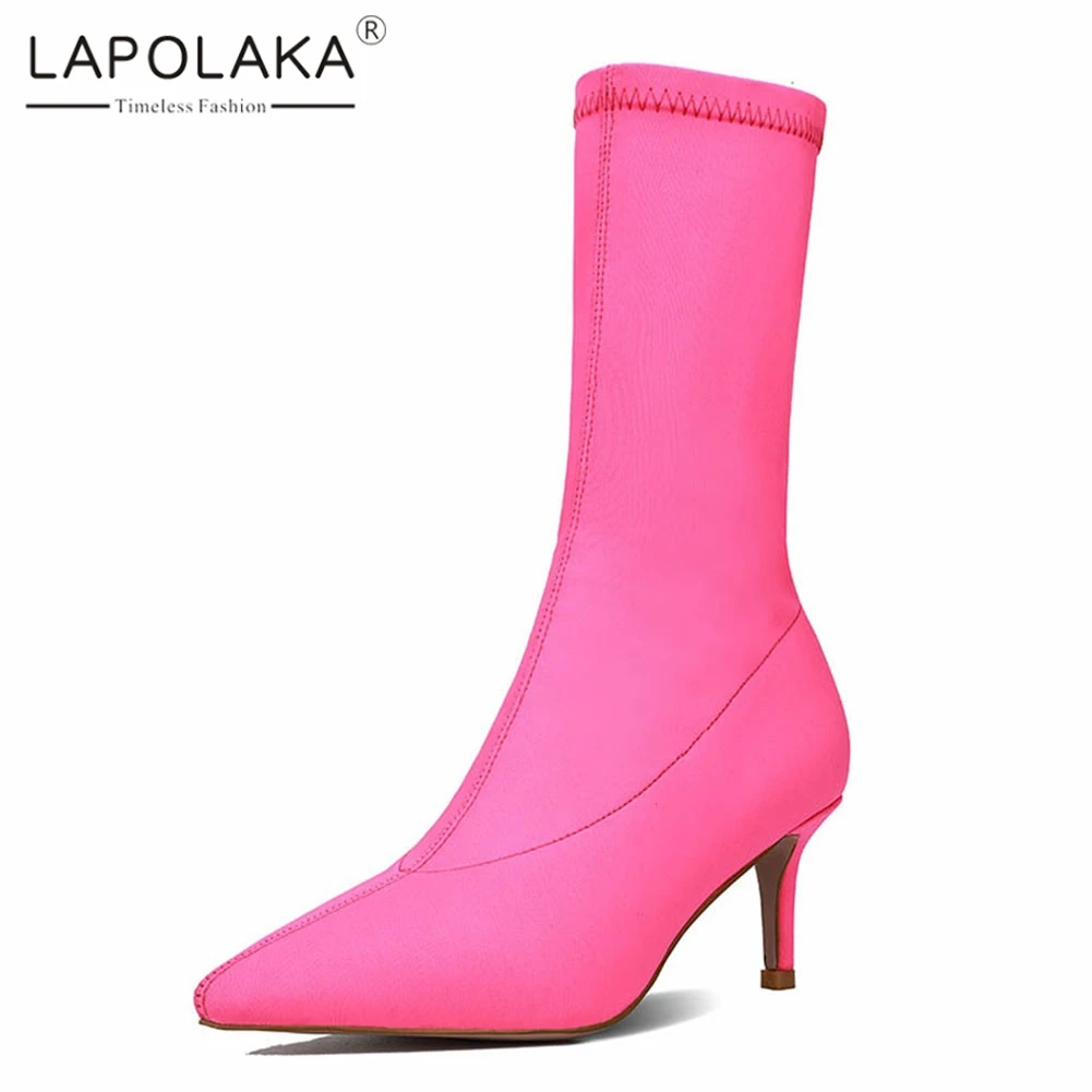 

Lapolaka Brand New Big Size 35-41 Lycra Pointed Toe Lades High Heels Shoes Woman Casual Party Sexy Autumn Winter Ankle Boots