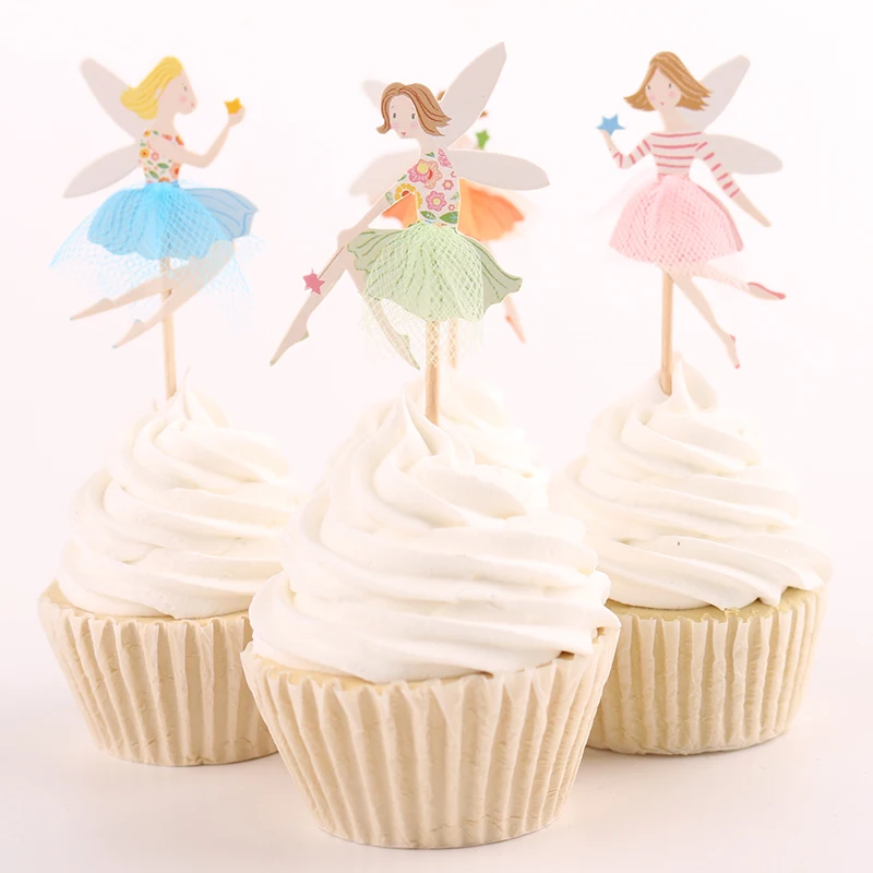 24pcs Ballerina Fairy cupcake wrappers /& toppers kids birthday party supplies