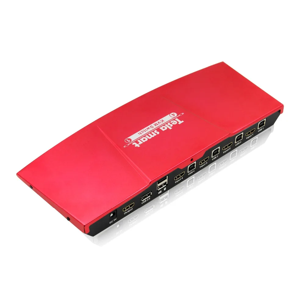 Tesla smart KVM Switch 4 порта USB2.0 KVM HDMI коммутатор Поддержка 3840*2160/4K* 2K IR дополнительный USB 2,0 Unix/Windows/Debian/Ubuntu/Fedora