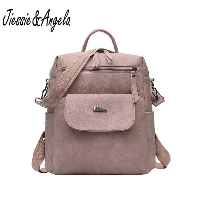 

Jiessie&Angela High Quality PU Leather Women Backpacks Teenage Girls School Bags Casual Women Laptop Bag Travel Backpacks
