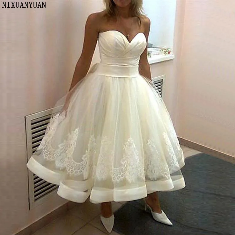 

Sexy Sweetheart Ball Gown Short Tea Length Wedding Party Dress Custom Made