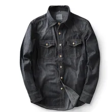 Мужская Ковбойская Повседневная хлопковая джинсовая рабочая одежда с длинным рукавом, приталенная рубашка, винтажные рубашки с двойным карманом 90S