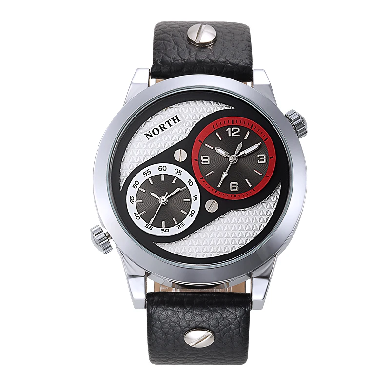 Роскошный бренд north Dual Time дисплей мужские спортивные часы кожаные
