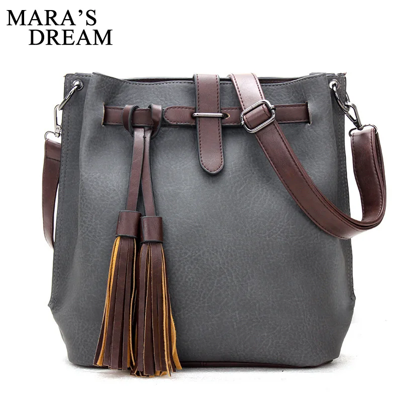  Mara's Dream 2017 Fashion Scrub Women Bucket Bag Vintage Tassel Messenger Bag Large Retro Shoulder Bag Simple Crossbody Bag 