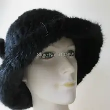 /женская натуральная норковая меховая вязаная шапка ручной работы/черная
