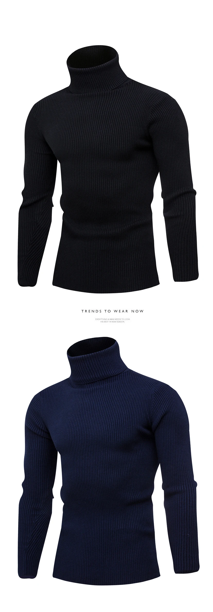 Осень и зима мужской повседневный вязаный свитер с высоким горлом/мужской однотонный пуловер с длинным рукавом и воротником под горло