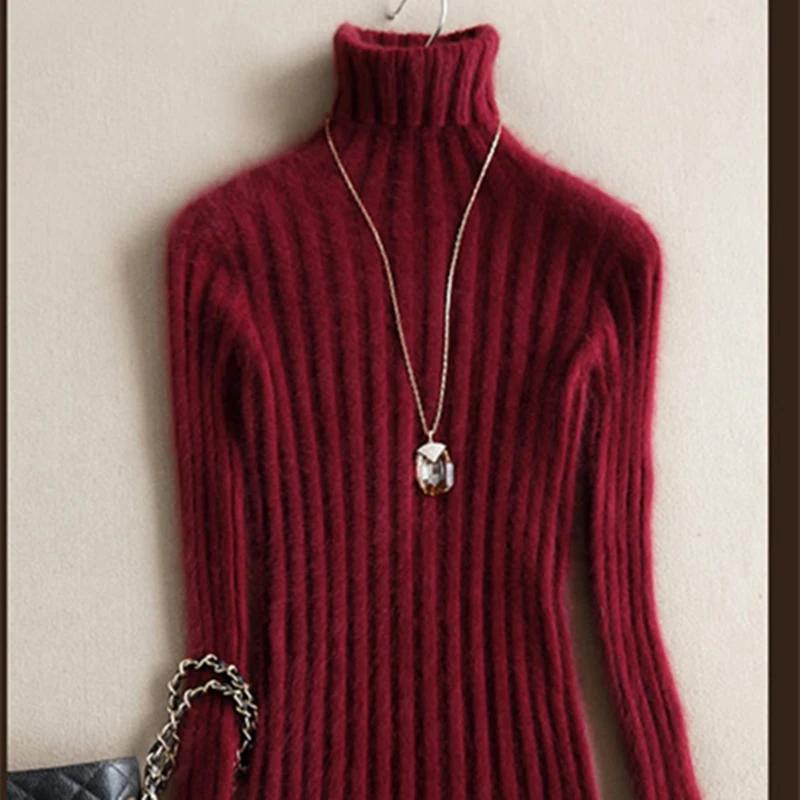 

2018 pure mink cashmere sweaters turtleneck Sweaters fall and winter warm slim pullovers fashion short dress elasticity sweater