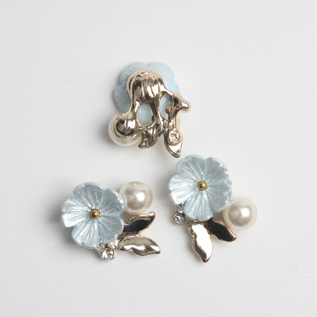 10pcs Gold Plated Flower Buttons Flatback Pearl Embellishment for Handmade Flower Wedding Decoration DIY Headbands Hair Bows