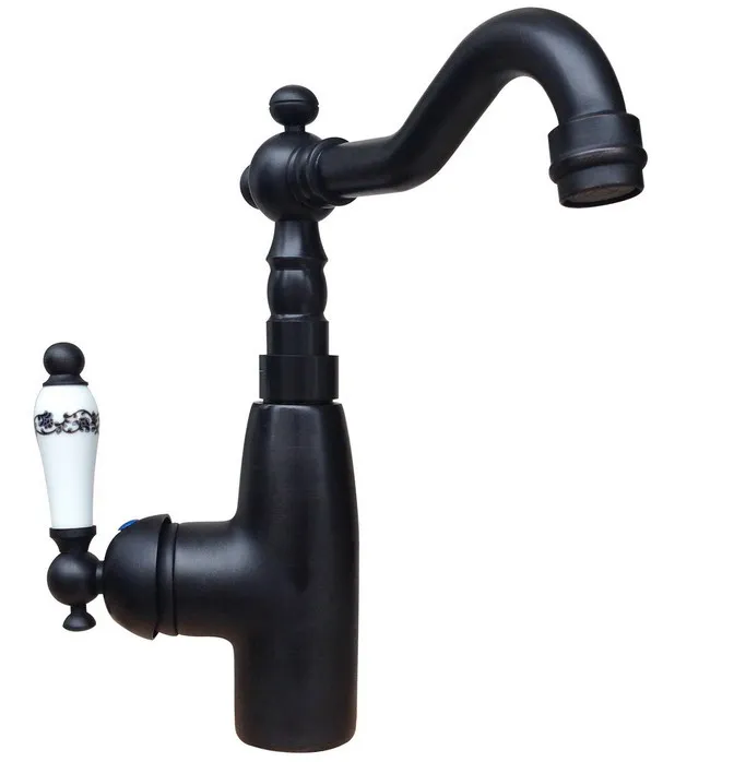 Kitchen Wet Bar Bathroom Vessel Sink Faucet Black Oil Rubbed Bronze One Handle Swivel Spout Mixer Tap Single Hole msf108