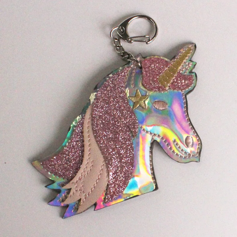 Unicornio llavero Animal lindo de cuero llavero llaves del coche del bolso del monedero del encanto Llaveros Brelok baratija para bolsa Portachiavi