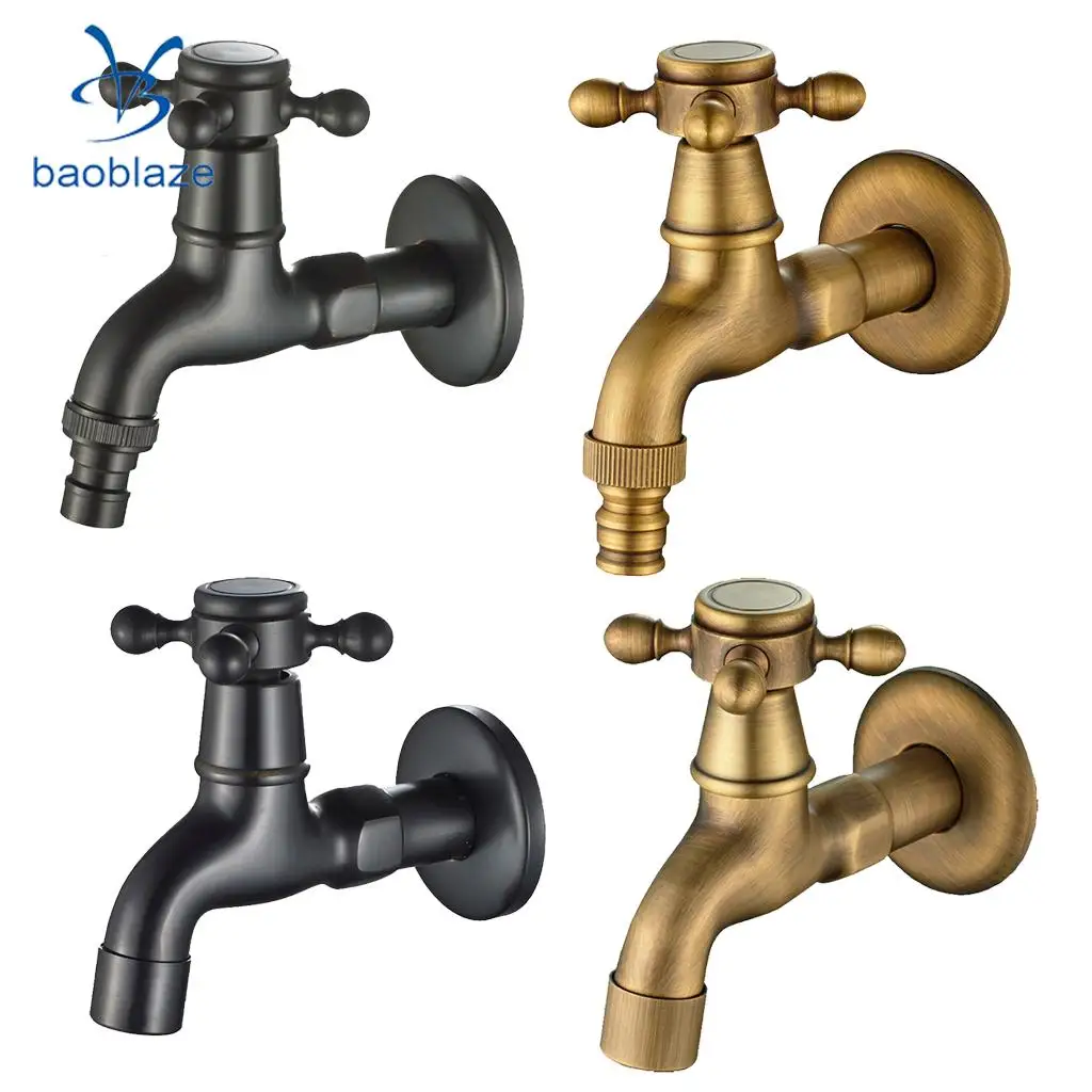 Antique Brass Wall Mount Outdoor Faucet Garden Bibcock Tap Mop Pool Faucet Laundry Sink Cold Water Tap