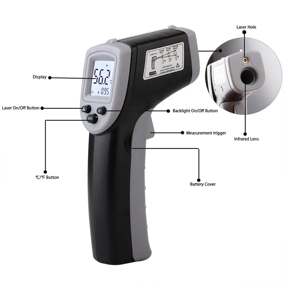 

LCD Digital Infrared Thermometer Handheld Non-contact Temperature Instrument 3color