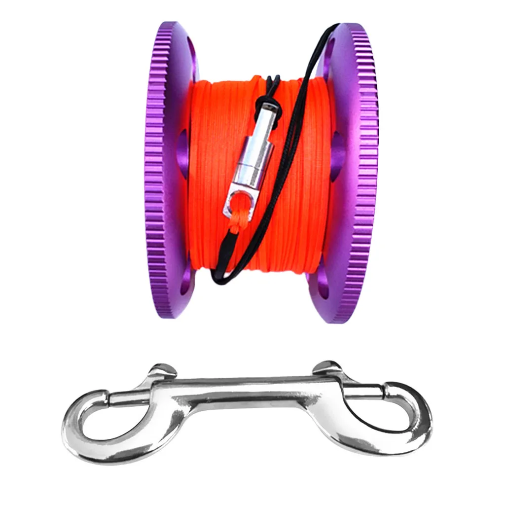 Durable Scuba Diving Aluminum Alloy Finger Reel Spool 20m Line Bolt Snap Clip for Fishing Boating Accessories