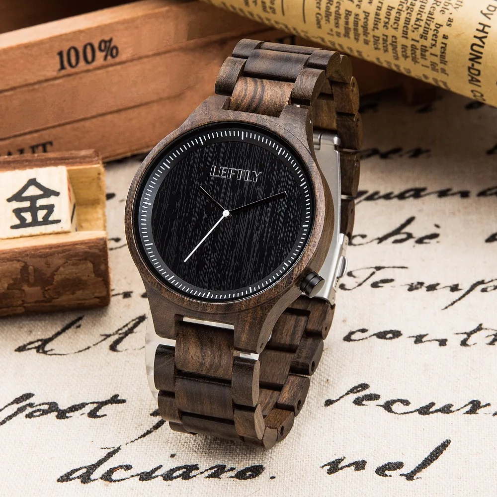 Мужские легкие деревянные кварцевые часы LEFTLY Простые аналоговые наручные ручной