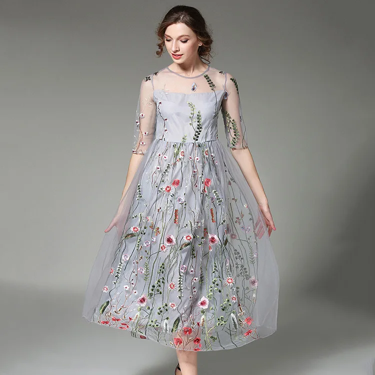 Free Shipping 2017 New style of spring Voile Embroidery Flower graceful