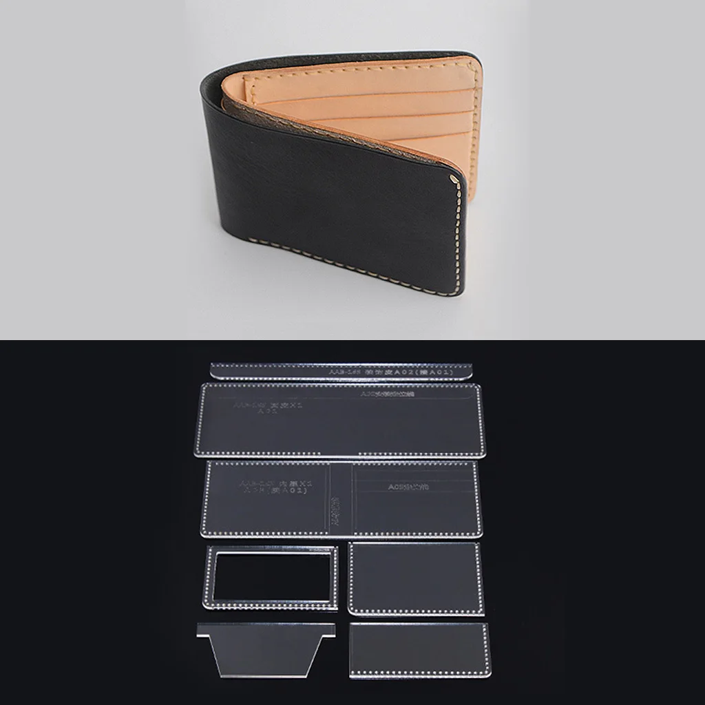 

7Pcs/set Unisex Wallet Template Leather Clear Acrylic Pattern Set Model for Making Short Wallet Purse Leathercraft Tools