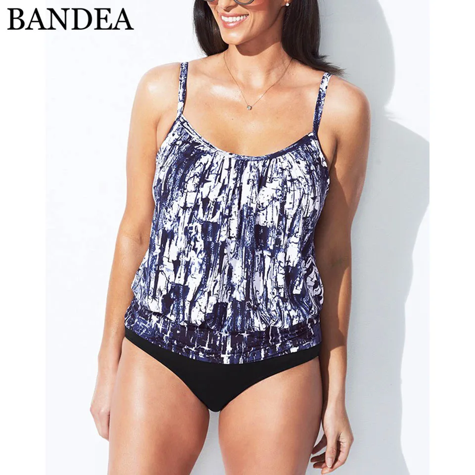 

BANDEA Women Swimsuit Tankini Set Print Solid Tie Side Strap Retro Swimwear Femme Bathing Suit Summer Mujer Tankini Swimwear