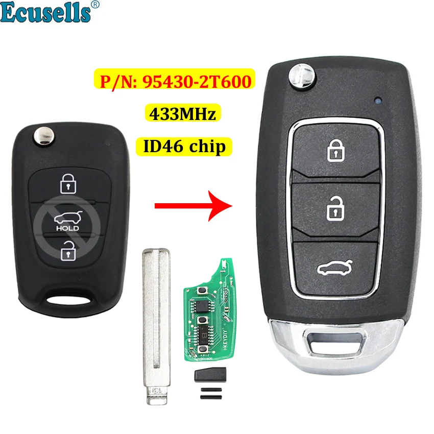 

3 buttons folding Flip Remote Car Key Fob 3 Button 433MHz ID46 chip for KIA Optima 2011 P/N: 95430-2T600