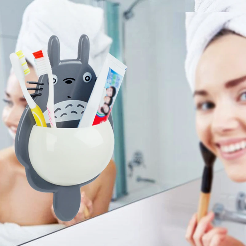 Мультфильм животных Тоторо присоска зубная щетка держатель Пластиковая Полка для ванной мыть принадлежности и зубная паста детская ложка Держатели