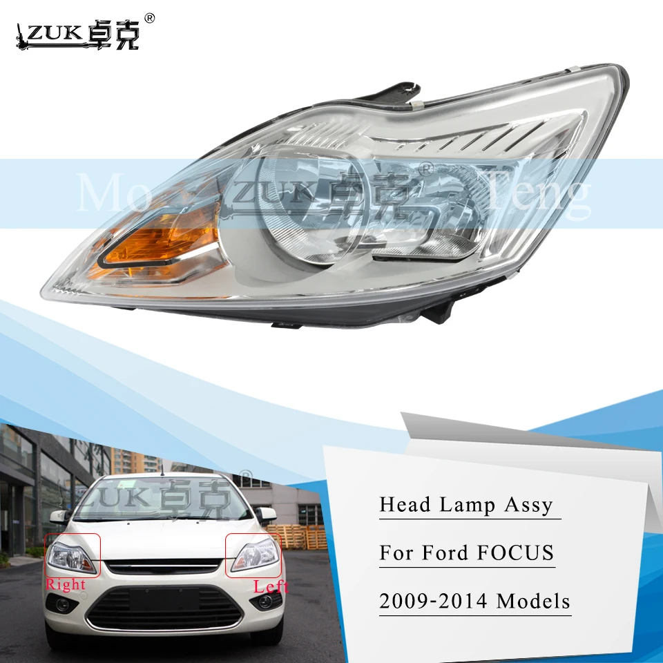 

ZUK Front Bumper Headlight Headlamp Head Lamp Assy For Ford Focus 2009 2010 2011 2012 2013 2014 Sedan Hatchback White Color Type