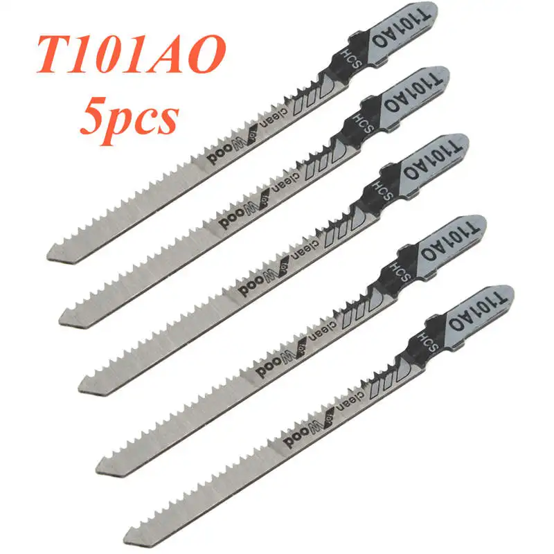 

5pc/set T101AO HCS T-Shank Jig Saw Blades For Wood Plastic Curve Cutting Power Tool 76mm Cutting Capacity 1.5-15mm High Quality