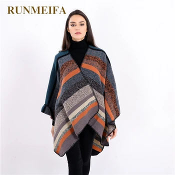 

[RUMNEIFA] 2019 Brand New women Multi-coloured striped sjaals vintage cashmere blanket shawl scarf Muffler