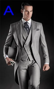 Ceny Niestandardowe Rano Styl Groom Smokingi światła Szary Best Man Groomsman Męskie Garnitury ślubne Pan Młody Frak (kurtka Spodnie Tie Kamizelka)