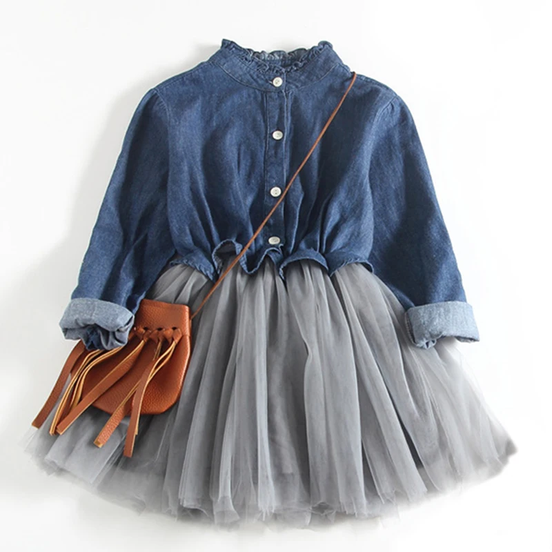 Mayfair Cabin/платье для девочек Новинка года, Осенние костюмы для девочек детская одежда модная Стильная джинсовая футболка с рисунком+ сетчатые платья, 2 предмета
