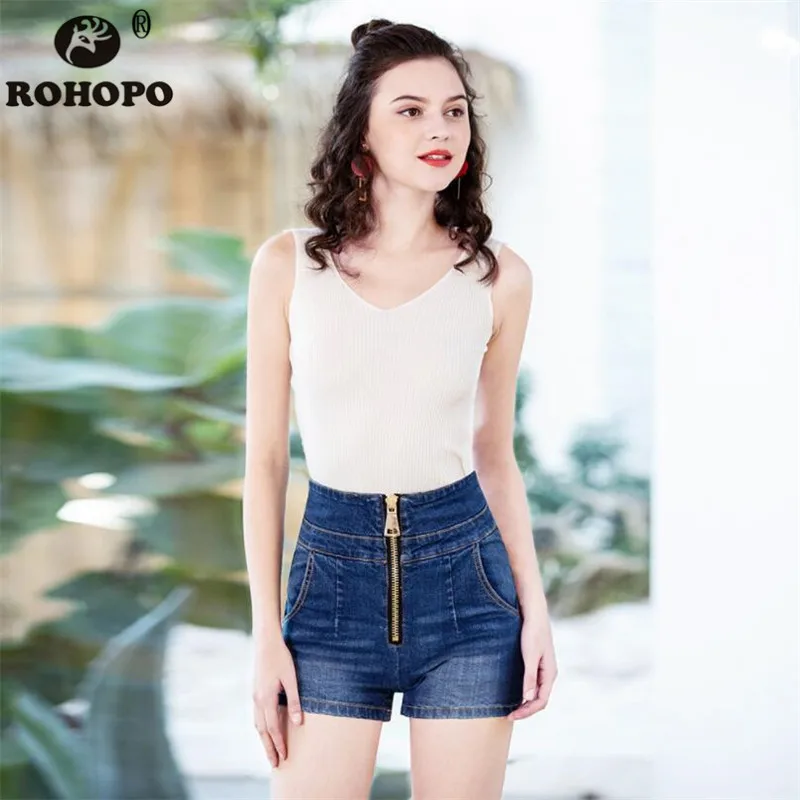 

Zipper Fly Summer Short Jeans 2019 Black Blue High Waist Elastic Female Denim Shorts 3XL 4XL Big Size Girl Chic Leisure Shorts