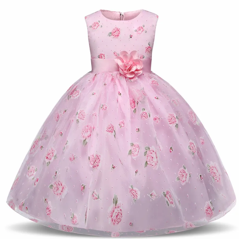 Rose Flower Print Dress for Girls Princess Clothing Kids Dresses for ...