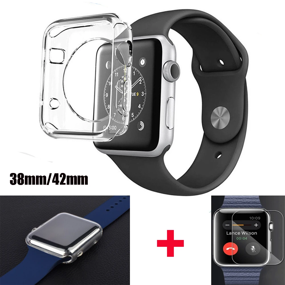 

GerTong For Apple Watch 38mm 42mm Tempered Glass Screen Protector Film High Clear Silicone Cover For Apple Watch 2 3 Series