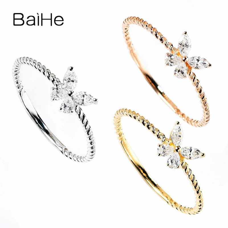 BAIHE однотонное 14K желтое золото 0.16ct H/SI натуральные бриллианты маркиза