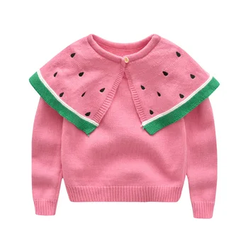 

Girls Sweater 2019 New Girls Cloak Pullover Sweater Cute Sweater Watermelon Embroidered Sweater