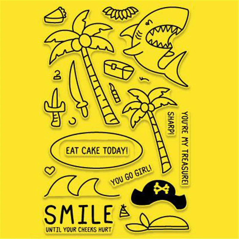 

Metal Cutting Dies and Clear Stamps for Scrapbooking New Die Cuts for Card Making Pirate Shark Monkey Coconut Tree