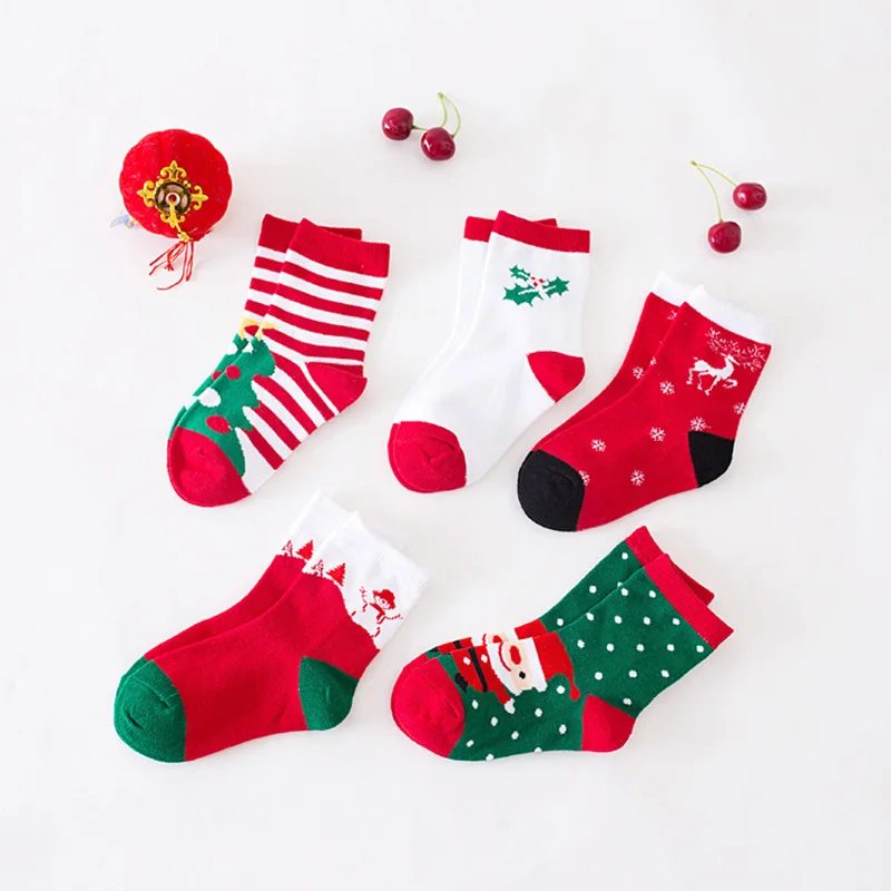 5 PairsSet Baby Themed Socks Christmas Boys Girls Spring Autumn Socks Cartoon Kids Children Snowflake Elk Santa Claus BB3115 (5)