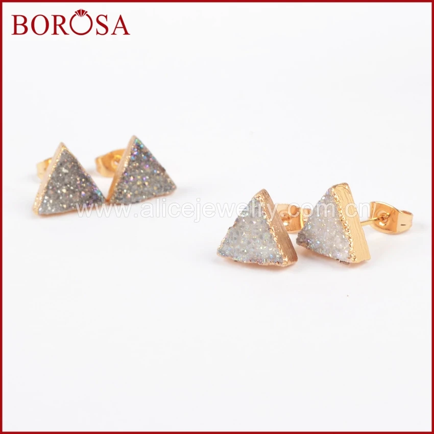 Серьги гвоздики BOROSA с драгоценными камнями золотого цвета|earring gem|colorful stud earingsstud