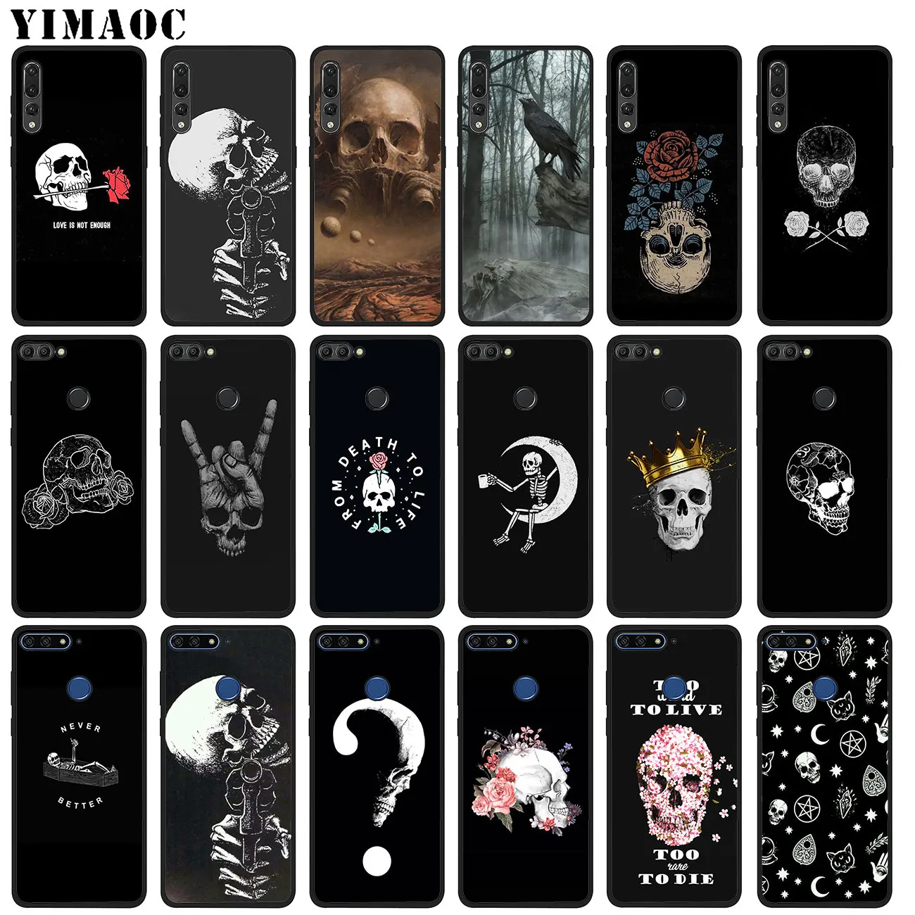 YIMAOC Мягкий силиконовый чехол для телефона с черепом цветком вороной Huawei P20 Pro P10 P9