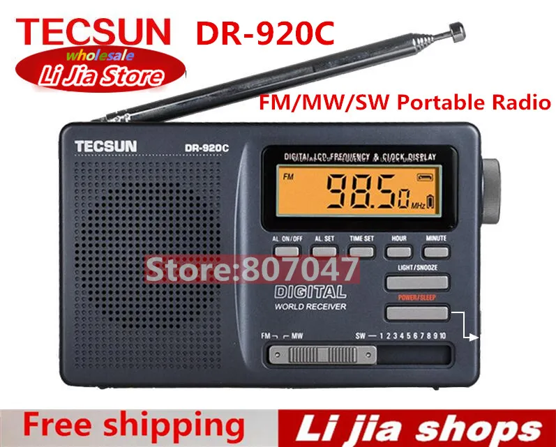 

FREE SHIPPING TECSUN DR-920C Digtal Display FM/MW/SW Portable Radio DR-920
