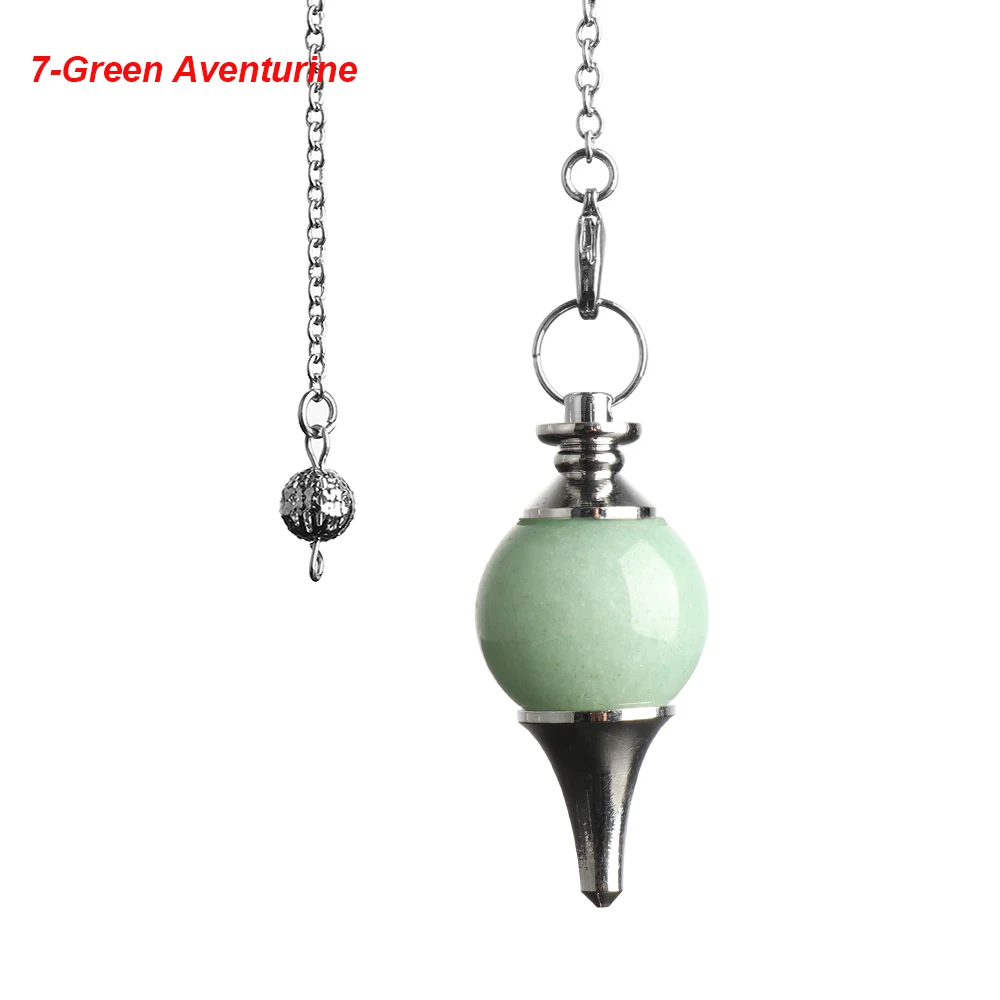 7-Green Aventurine Баланс рейки натуральный камень кристалл красный Агаты придающий маятник круговой конус Шарм кулон для мужчин женщин гадания - Окраска металла: 7-Green Aventurine