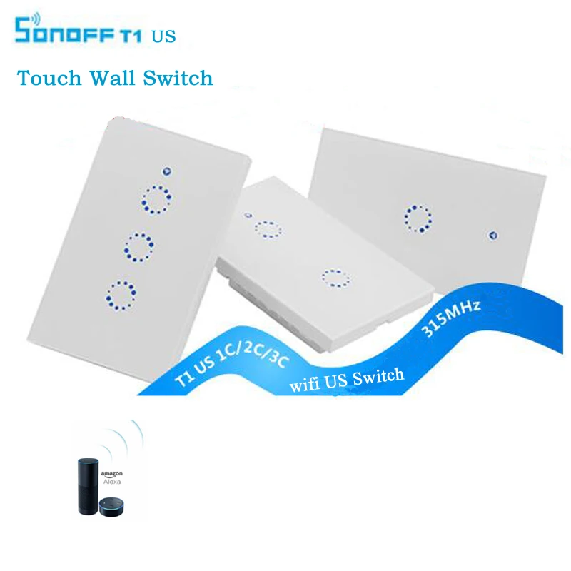 

Sonoff T1 US WiFi RF Smart Wall Touch Light Switch Wireless Remote Control Smart Home Automation Module Work with Alexa Google
