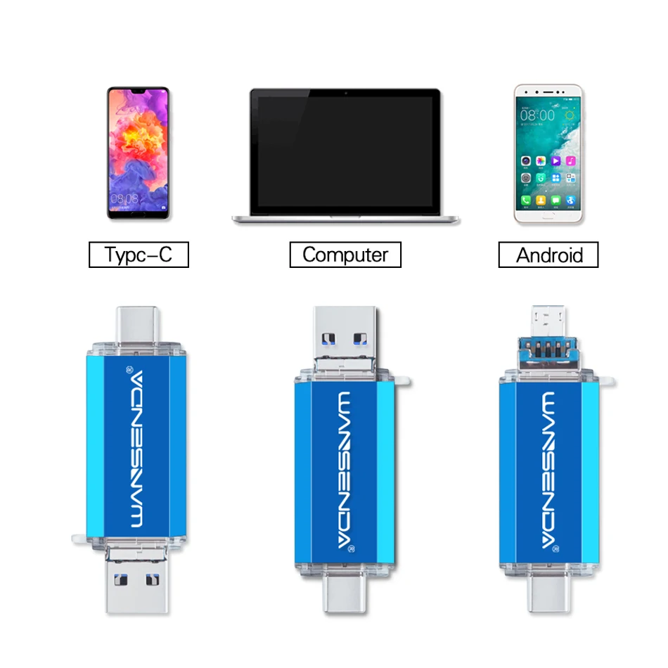 Флеш накопитель WANSENDA 3 в 1 OTG USB 0 Type C Micro флеш 32 ГБ 64 128 256 512 флешка карта памяти|USB