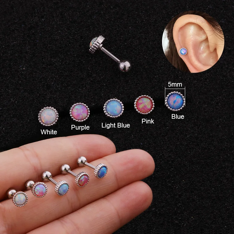 

Feelgood Ear Piercing 16g Stainless Steel Barbell With 5mm Round Opal Cartilage Helix Earring Conch Tragus Rook Screw Back Stud