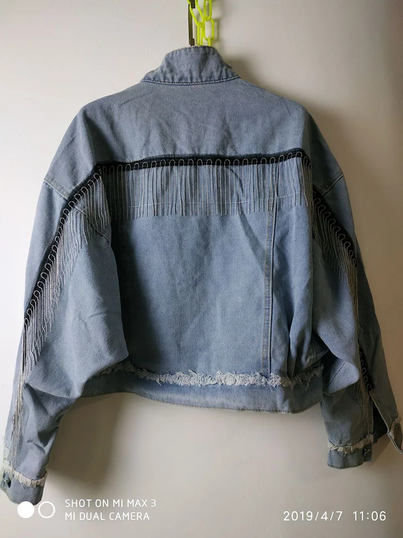 YingYuanFang модная новая Короткая свободная джинсовая куртка с рукавами летучая мышь и кисточками
